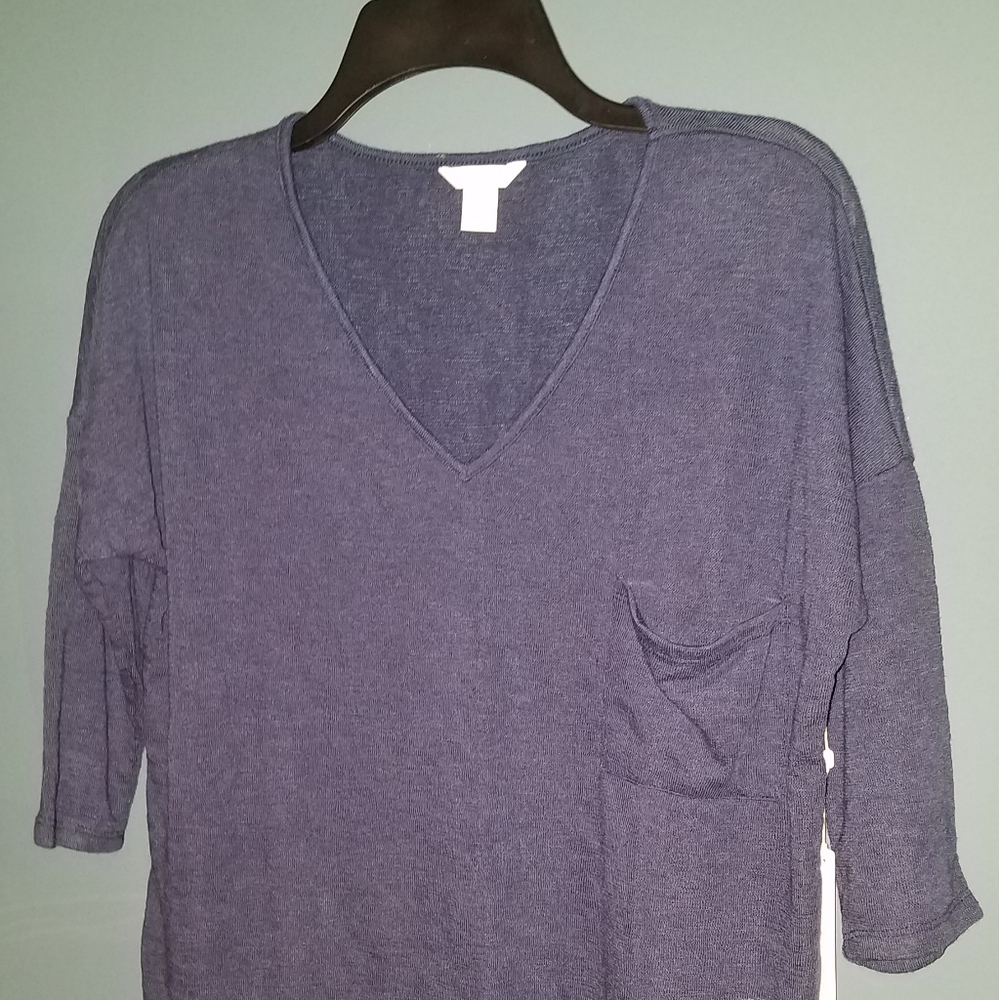 Caslon 3/4 Sleeve Pocket Tee Blue V-neck Size XS